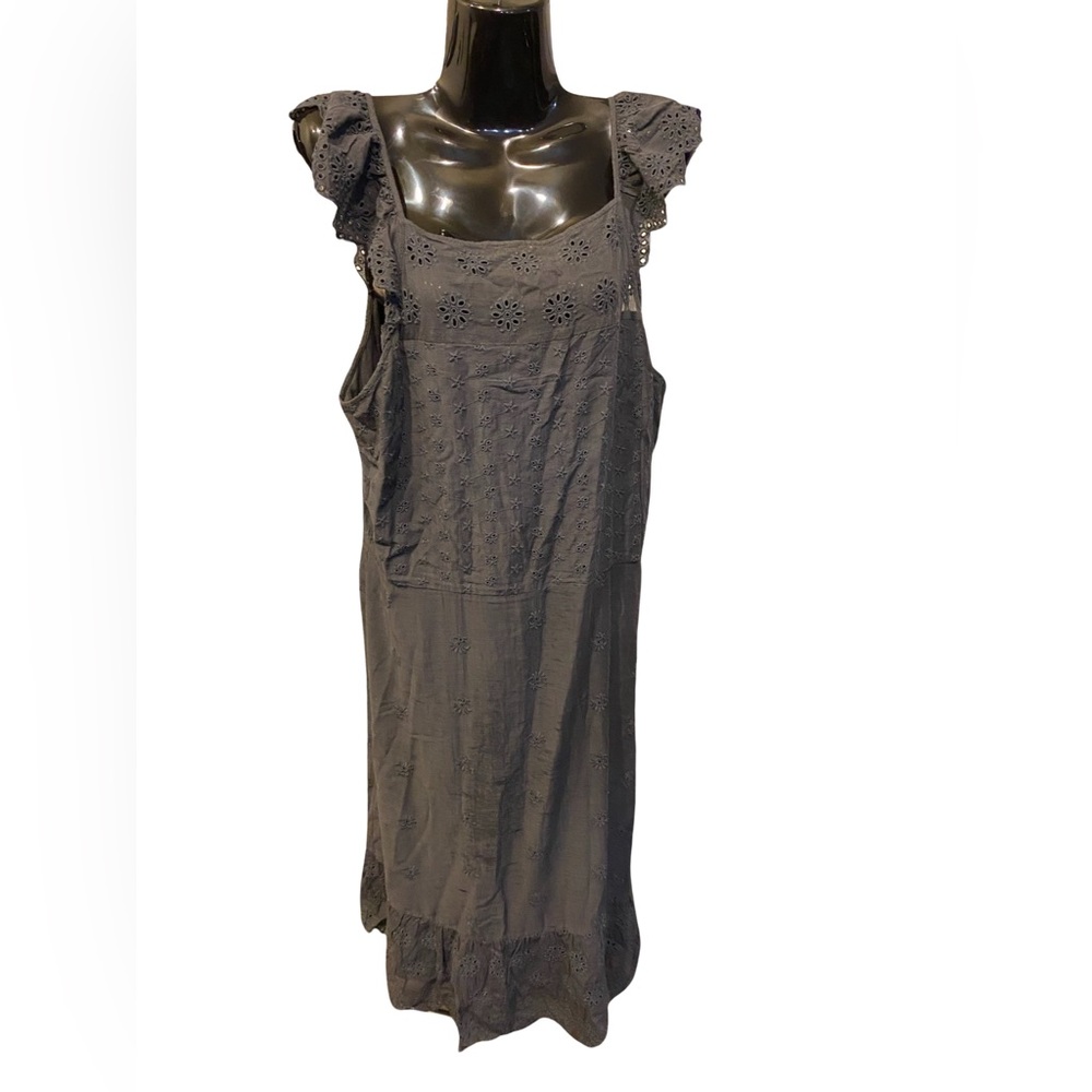 Loft Sz 12 Eyelet Charcoal Gray Calf Length Tank Dress